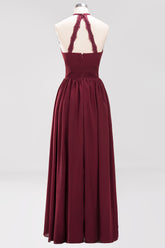 Elegant High-Neck Halter Long Affordable Bridesmaid Dresses with Ruffles-27dress